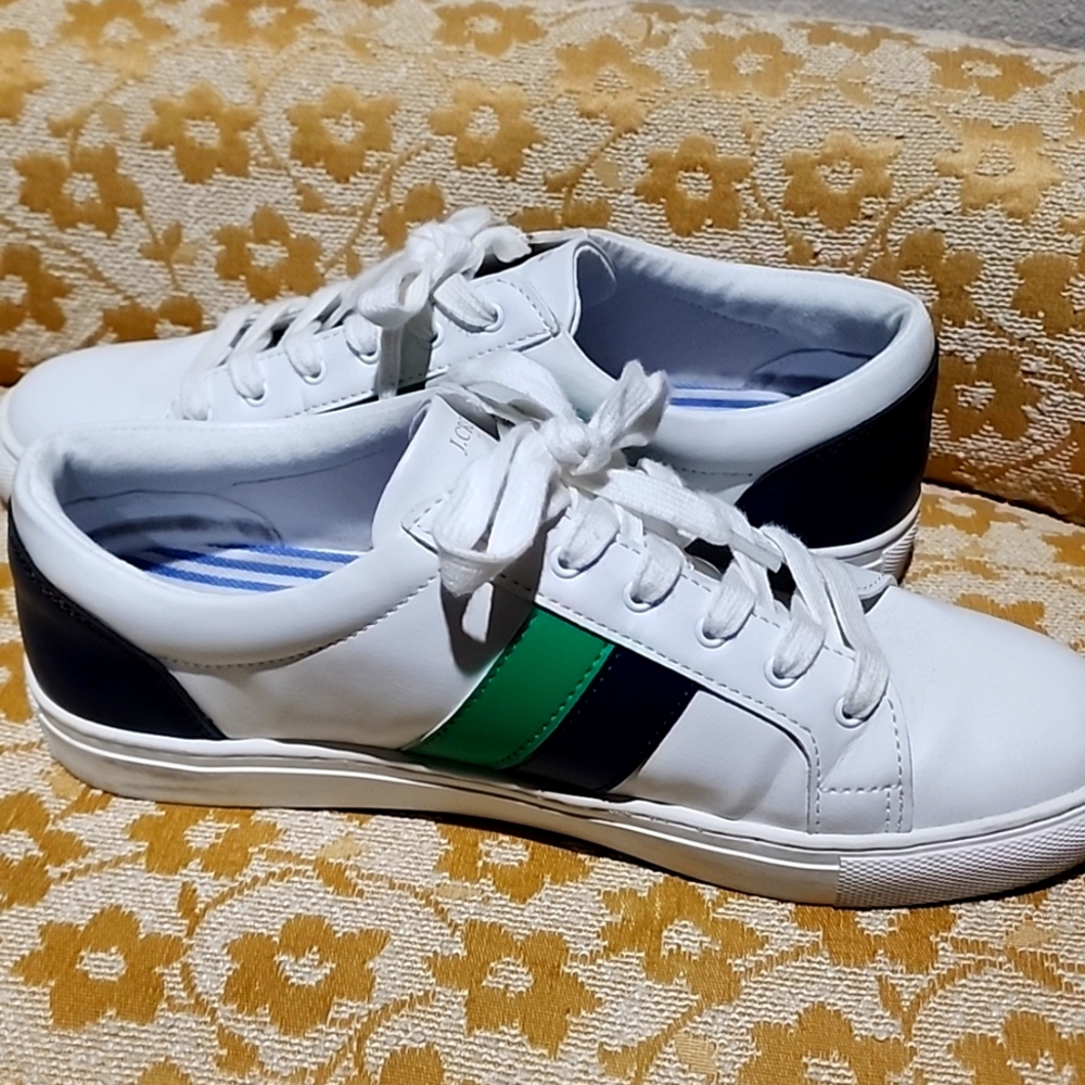 ❤️‍🔥J. Crew women's white green & blue stripes sneakers